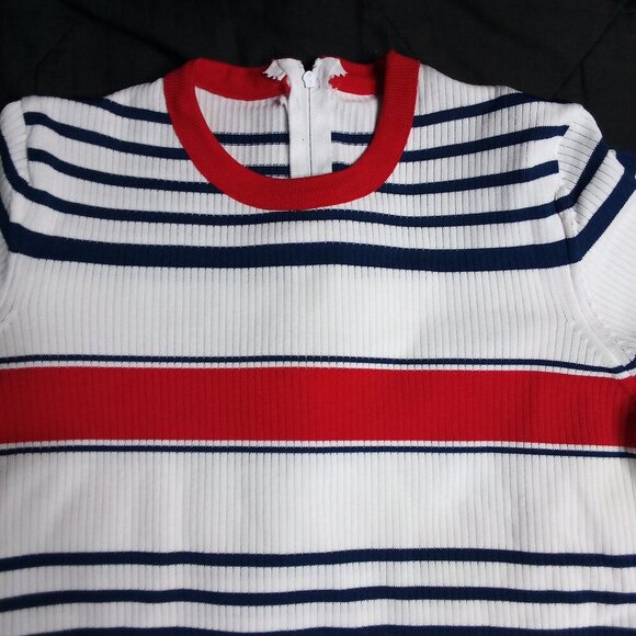 Vintage 70s Striped Ribbed Polyester Top Blouse T-Shirt - Picture 1 of 4